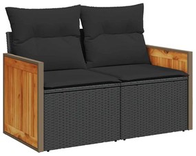 6 pcs conjunto sofás jardim c/ almofadões vime PE/acácia preto