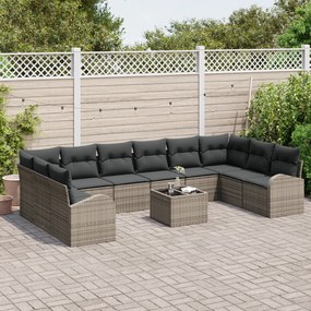 Conjunto de Sofá de Jardim vidaXL 10 Peças com Almofadas Preto Vime PE