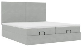 Estrutura cama otomana colchões 180x200cm veludo cinzento claro