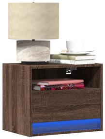 vidaXL Mesa de cabeceira de parede com luzes LED carvalho castanho