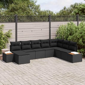 vidaXL Conjunto de Sofá de Jardim com almofada 9 pcs Preto Polirattan