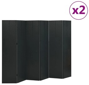 vidaXL Divisórias/biombos com 6 painéis 2 pcs aço 240x180 cm preto