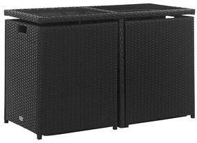 3 pcs conjunto jantar exterior com almofadões vime PE preto
