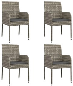 5 pcs conjunto jantar jardim c/ almofadões vime PE preto/cinza