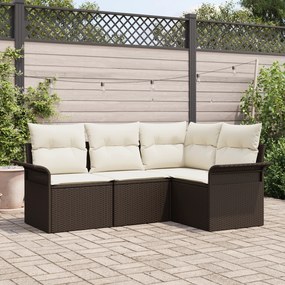 Conjunto de Sofá de Jardim de 4 Peças com Almofadas Rattan Polipropile