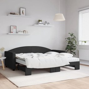 Sofá-cama com gavetão e colchões 90x190 cm tecido preto