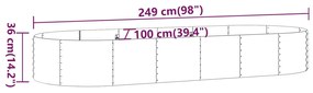 Canteiro elevado jardim 249x100x36 aço revestido a pó antracite