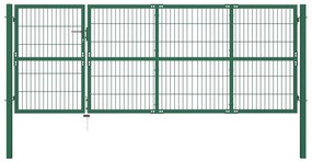 vidaXL Portão de jardim com postes 350x120 cm aço verde.