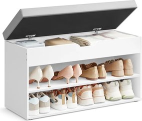 Sapateira 30 x 80 x 44 cm com almofada acolchoada e 3 níveis, branco e cinza
