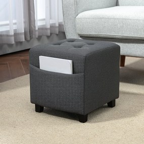Apoio para os Pés Sala de Estar Banco Estofado em Linho com Bolso Late