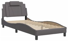 Estrutura cama c/ cabeceira couro artificial 90x190 cm cinzento