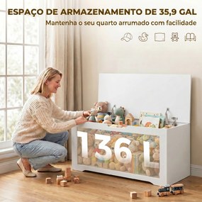 Baú de Arrumação 136L com Painel de Ratã e Tampa com Braços de Apoio, 100x40x45 cm, Branco