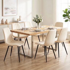 Conjunto de 4 Cadeiras de Sala de Jantar (MESA NÃO INCLUIDA), 54 x 44,5 x 87 cm, Acolchoadas em Veludo, Bege
