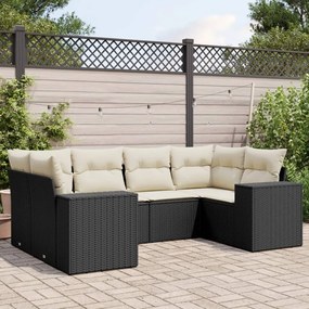 vidaXL 6 pcs conjunto sofás de jardim c/ almofadões vime PE preto