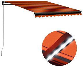 vidaXL Toldo retrátil manual com LED 350x250 cm laranja e castanho