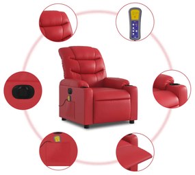 Poltrona massagens reclinável elétrica couro artif. vermelho