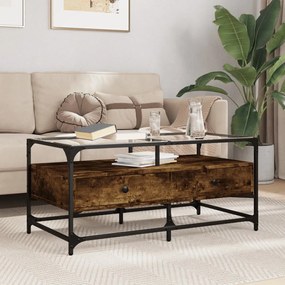 Mesa de centro c/topo de vidro 98,5x50x45cm carvalho fumado aço