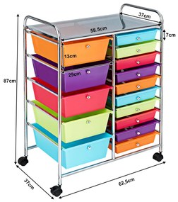 Carrinho multiusos com gavetas amovíveis e rodas com fecho Organizador de acessórios 63 x 37 x 87cm Multicolor