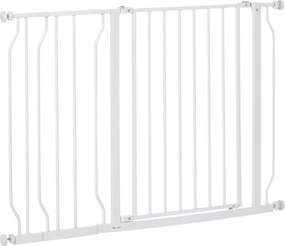 Barreira de Segurança para Cães Extensível para Escadas e Portas 75-115cm com 2 Extensões e 10-20cm Montagem a Pressão Aço Altura 76cm Branco