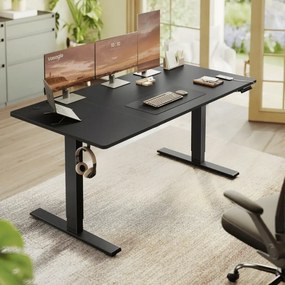 Secretária elétrica com altura ajustável 160 x 80 x (72-120) cm, porta USB e função de memória Preta