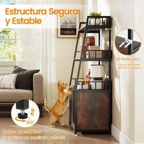 Móvel para caixa areia gatos (NÃO INCLUIDA) 80 x 40 x 132 cm com 2 prateleiras e Estação de carregamento integrada Castanho e preto