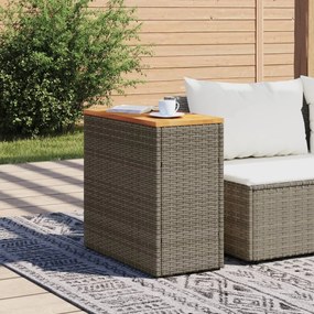 Mesa apoio jardim c/ tampo madeira 58x27,5x55 cm vime PE cinza