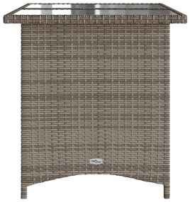 Mesa de jardim com tampo de vidro 110x68x70 cm vime PE cinza