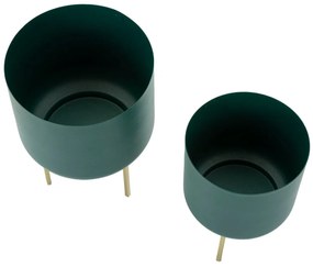 Suporte para Vaso Greent - Conjunto 2 Peças - Metal Verde com Base Dou