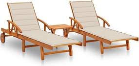 Espreguiçadeiras com mesa e almofadões 2 pcs acácia maciça