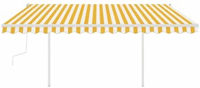 Toldo retrátil manual com luzes LED 4,5x3 m amarelo e branco