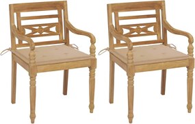 vidaXL Cadeiras Batávia c/ almofadões bege 2 pcs teca maciça