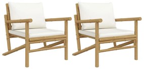 Cadeiras de jardim 2pcs bambu com almofadões branco nata