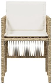 Cadeiras de jardim com almofadões 4 pcs vime PE bege