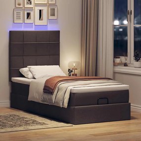 Cama otomana com colchão &amp; LEDs 90x200cm tecido castanho escuro