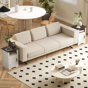 Conjunto de 2 Mesas Auxiliares para Sala Mesas de Cabeceira com Porta Estilo Celeiro e Prateleira Aberta 40x35x60 cm Branco