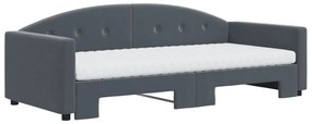 Sofá-cama c/ gavetão e colchões 90x200cm veludo cinzento-escuro