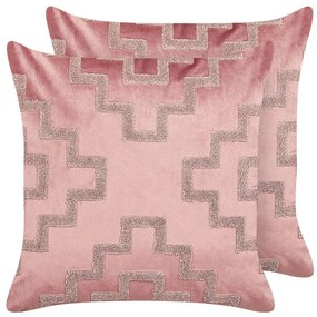Conjunto de 2 almofadas em veludo rosa 45 x 45 cm BAHIA Beliani
