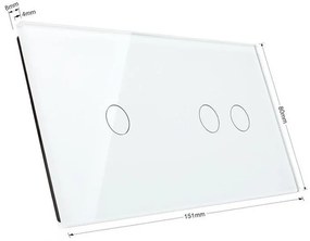 Frente interruptor tátil 2 módulos 3 botões, Painel branco vidro temperado