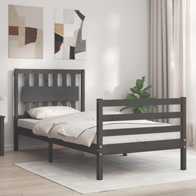vidaXL Estrutura cama de solteiro c/ cabeceira madeira maciça cinzento