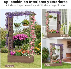 Floreira jardim elevada de madeira com treliça em arco Furo de drenagem 110 x 44 x 182 cm Castanho