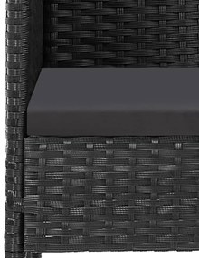 5 pcs conjunto de jantar p/ jardim c/ almofadões vime PE preto
