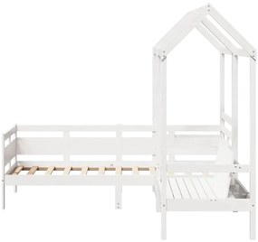 Conj. sofá-cama e banco c/ telhado 90x190cm pinho maciço branco