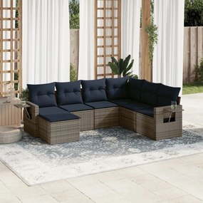 vidaXL 7 pcs conjunto sofás p/ jardim c/ almofadões vime PE cinzento