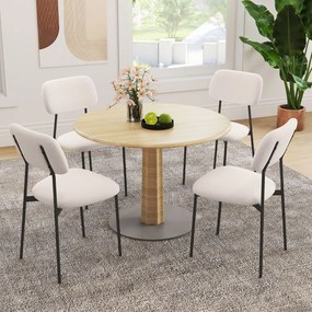 Conjunto de 4 cadeiras de jantar (MESA NÃO INCLUIDA) modernas estofadas em linho com pernas metálicas, assento acolchoado e encosto curvo bege