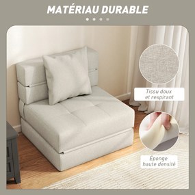 Poltrona-sofá-cama convertível de 1 lugar com 1 almofada com capa removível, tecido bege