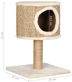 Árvore p/ gatos c/ ninho e poste arranhador 52 cm erva marinha