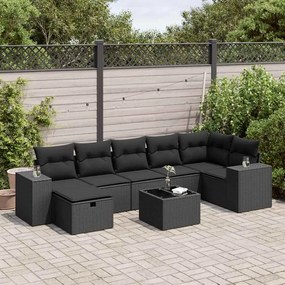 8 pcs conjunto sofás de jardim com almofadões vime PE preto