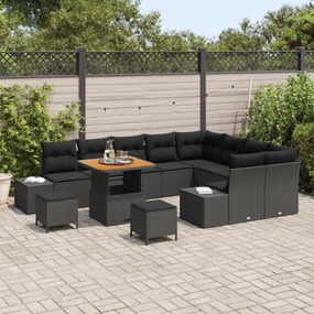 Conjunto de Sofás de Jardim vidaXL 12 Peças com Almofadas Preto Vime P