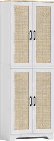 HOMCOM Armário de Cozinha com Prateleiras Ajustáveis Portas em Vime e Sistema Anti-Tombo 60x30x170 cm Branco | Aosom Portugal