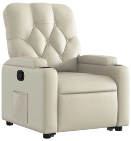 Poltrona reclinável elevatória couro artificial cor creme